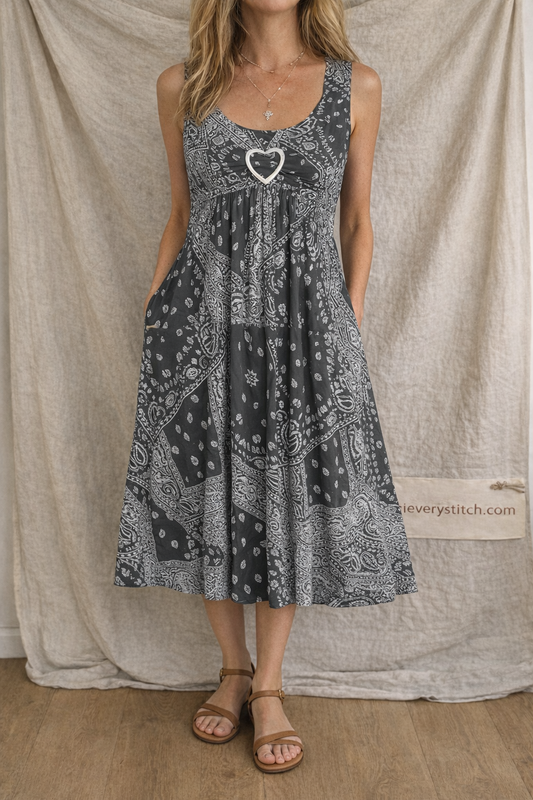 Printed Sleeveless Midi Dress