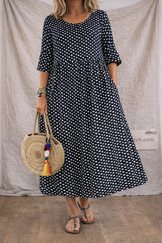 Polka Dot Relaxed Midi Dress with Pockets