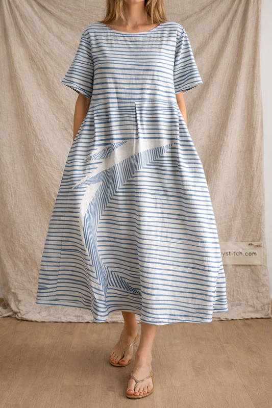 Women’s Elegant Floral Jacquard Midi Dress – Loose Fit Casual Summer A-Line Dress