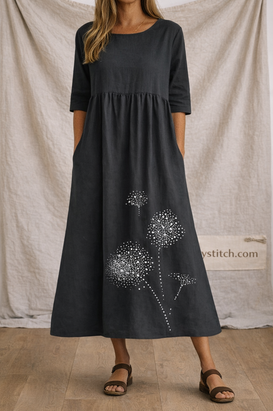 Dandelion Print Relaxed Midi Dress
