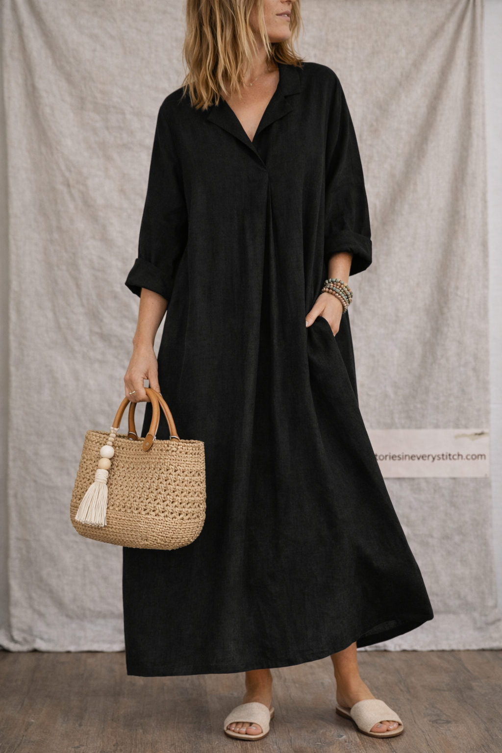Linen Ease Button Maxi Dress