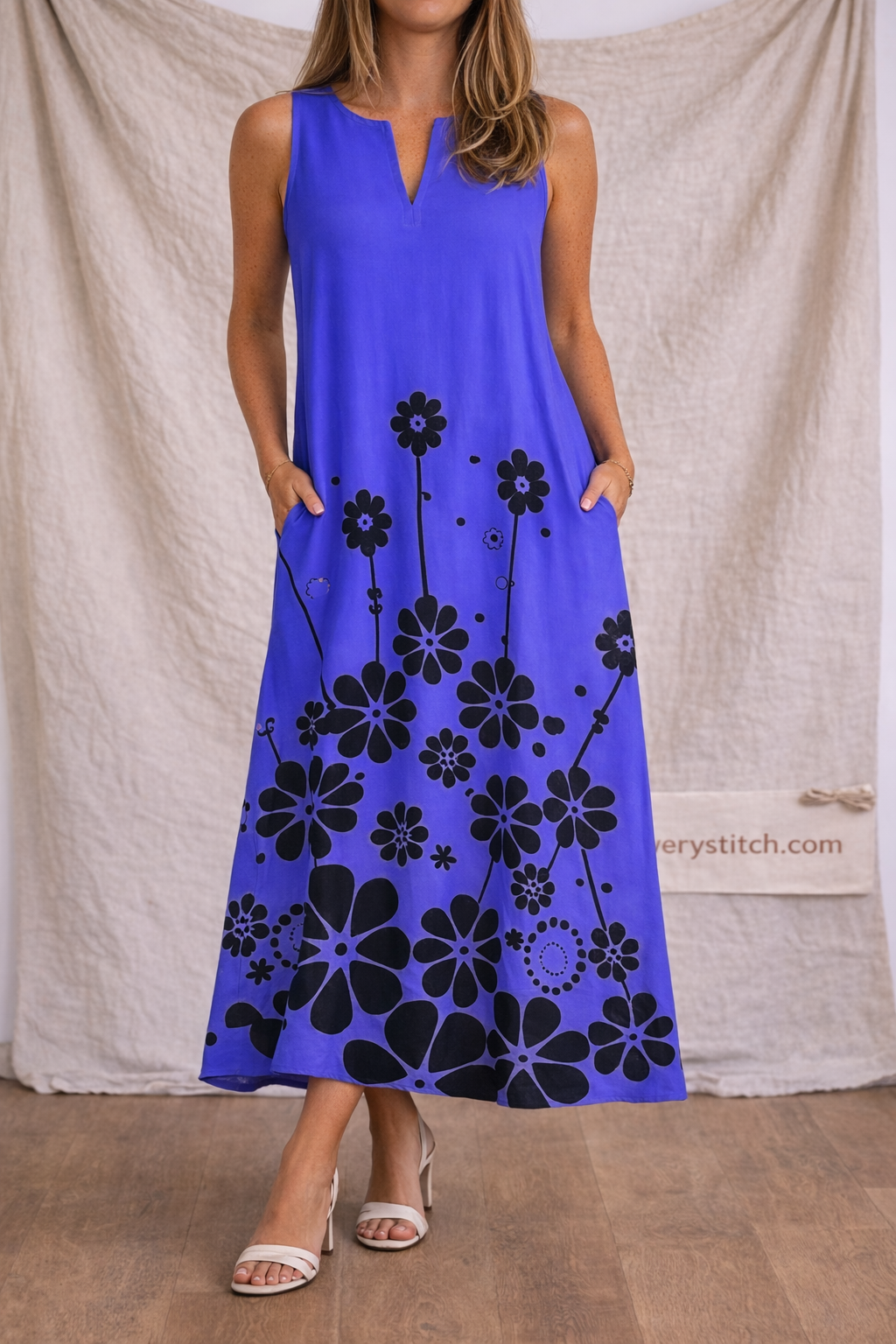 Sleeveless Floral Print A-Line Maxi Dress