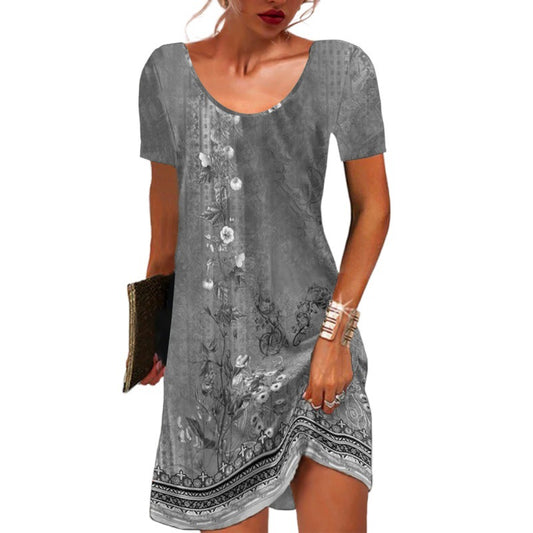 New Summer Floral Print Short-Sleeve Dress For Europe And The US