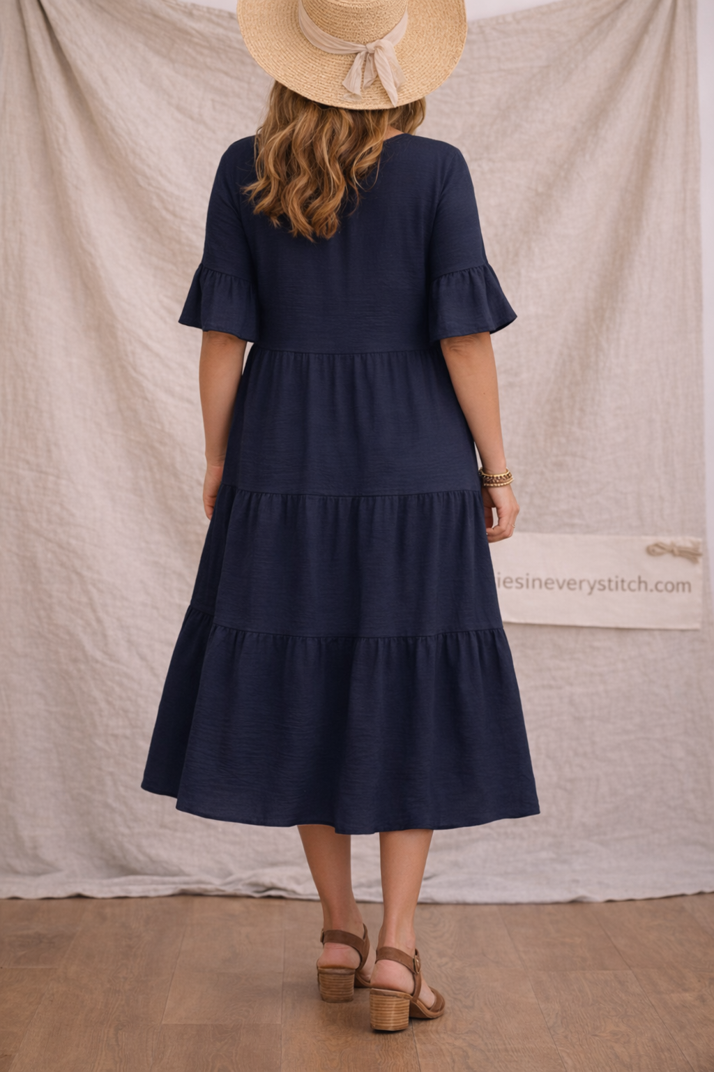 Classic Tiered Ruffle Sleeve Midi Dress
