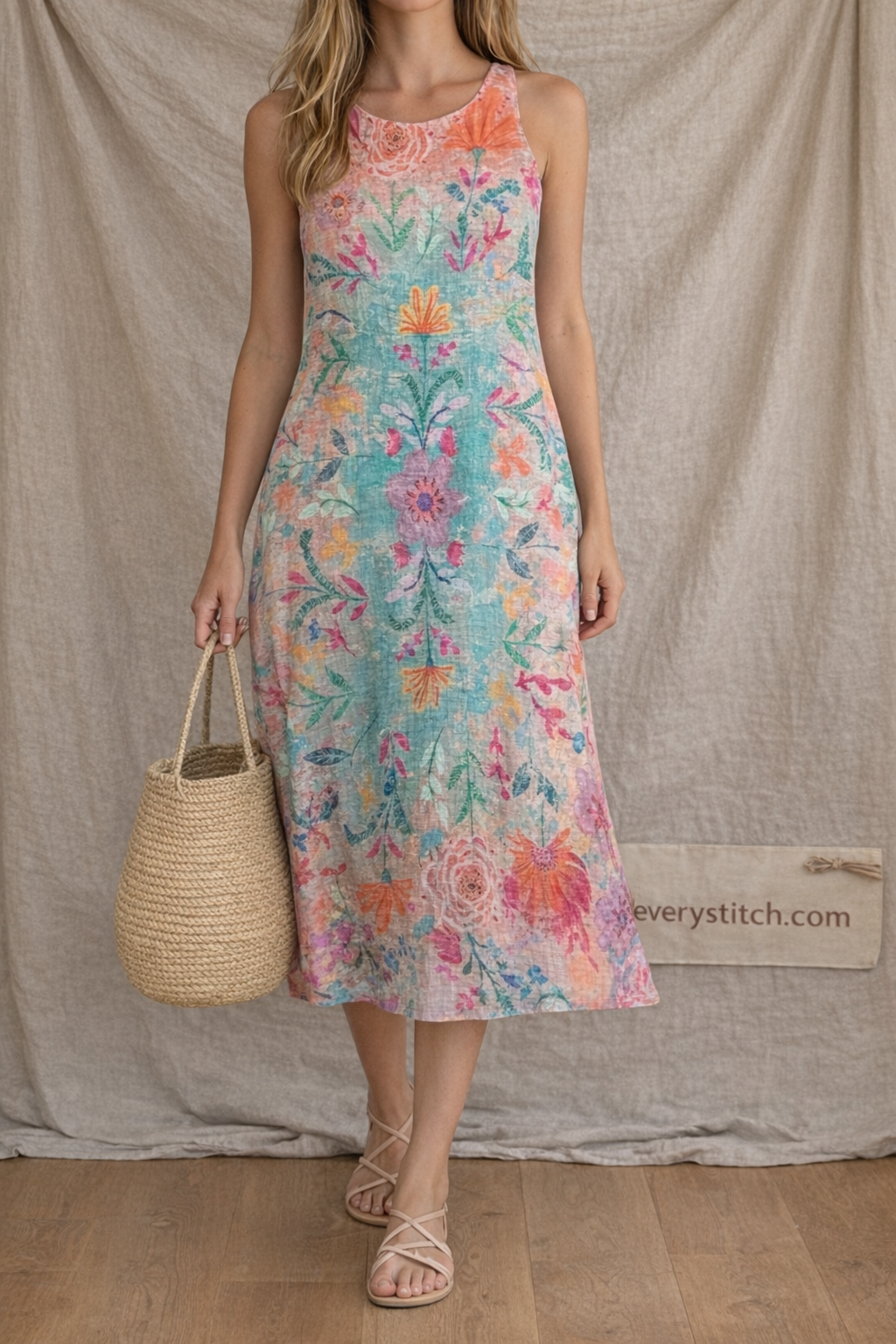 Ocean Bloom Sleeveless Maxi Dress