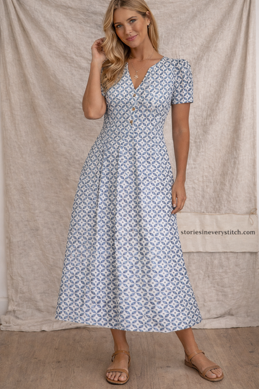 Printed V-Neck Midi Dress