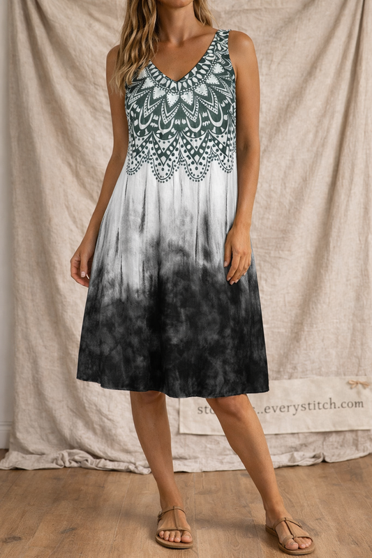 Boho Gradient Sleeveless Midi Dress