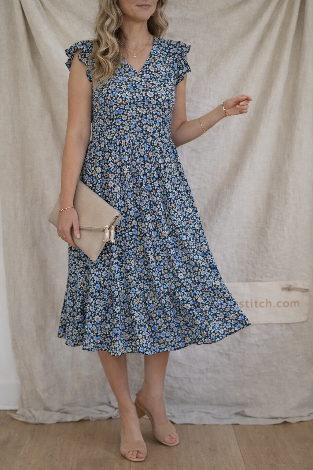 Floral Ruffle Sleeve Midi Dress