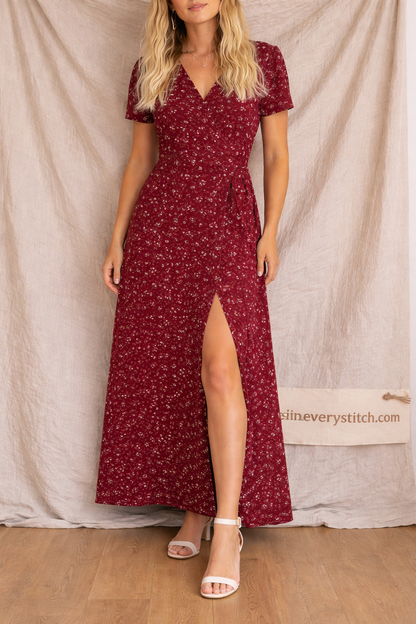Printed V-Neck Maxi Dress