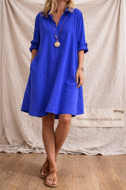 Colorblock Button Shirt Midi Dress