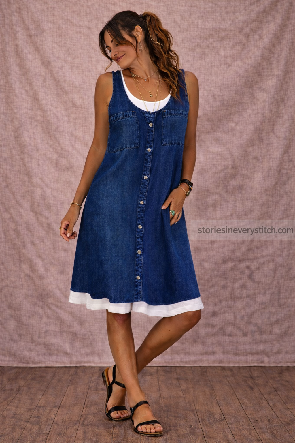 Women’s Denim Button-Front Mini Dress – Sleeveless Casual Layered Summer Dress