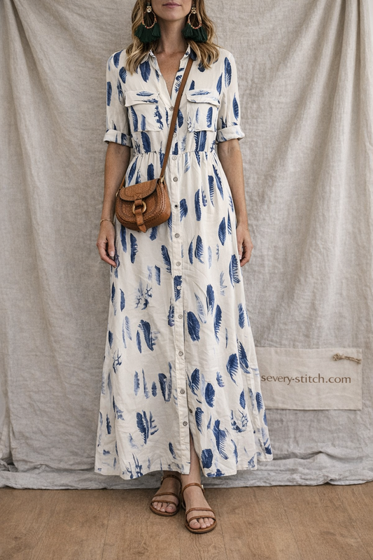 Striped Button-Down Maxi Dress with Side Slit