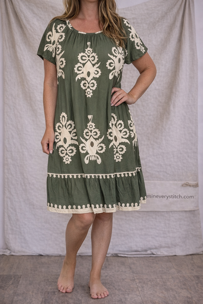 Boho Embroidered Fringe Mini Dress
