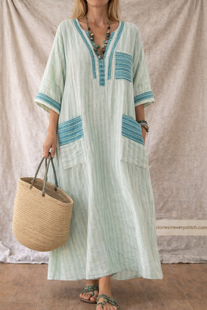 Boho Stripe Patch Pocket Maxi Dress