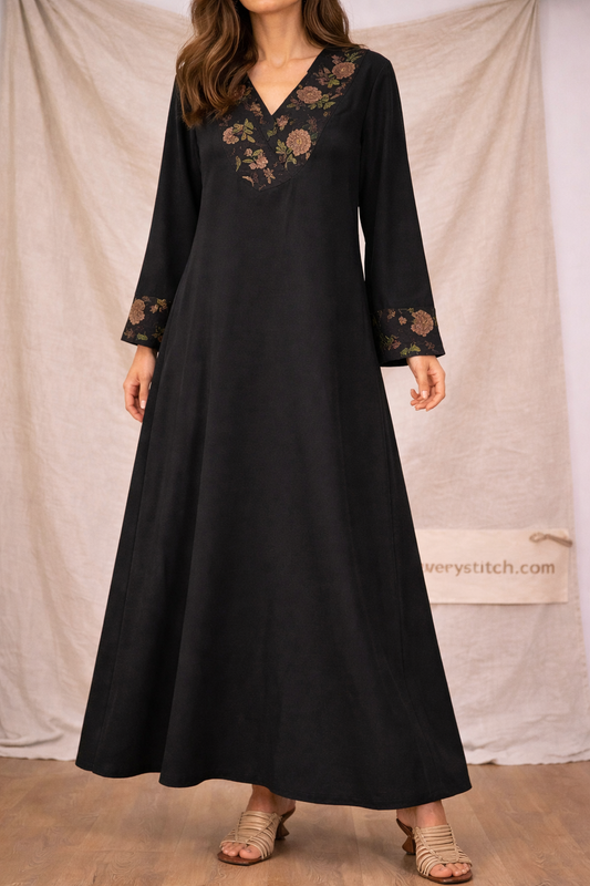 Bohemian Floral Long Dress - Black