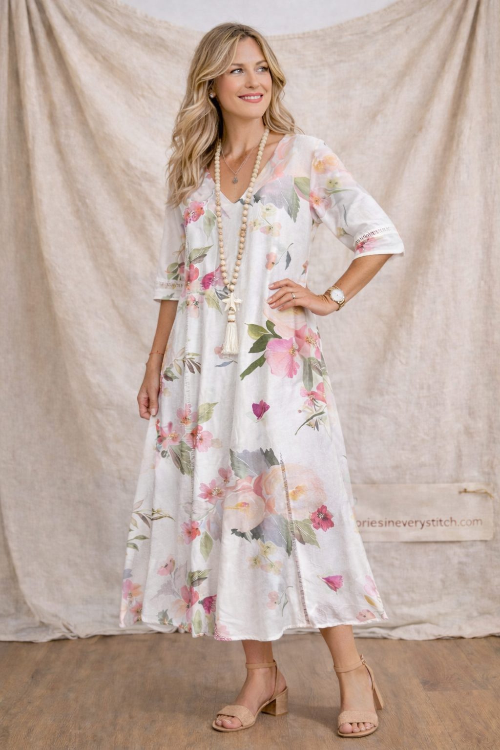 Floral V-Neck Button-Front Maxi Dress