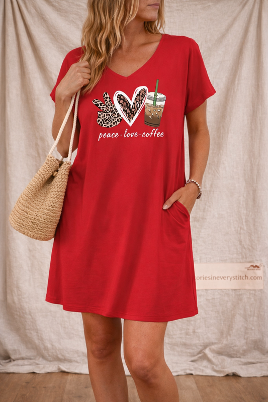 Peace Love Coffee Graphic T-Shirt Dress