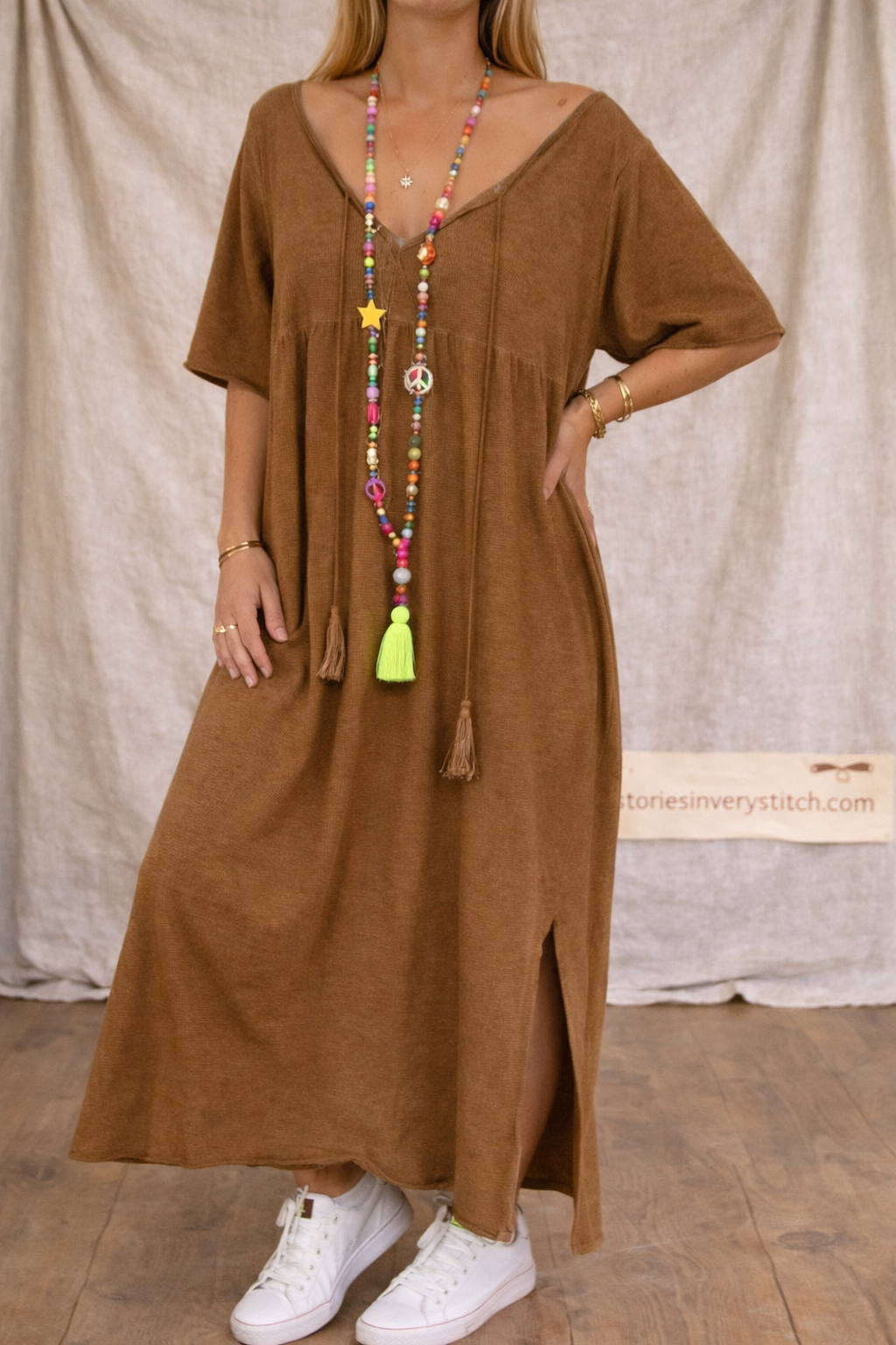 V-Neck Plus Dress - Tassel Boho Accents