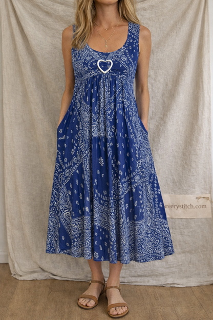 Printed Sleeveless Midi Dress