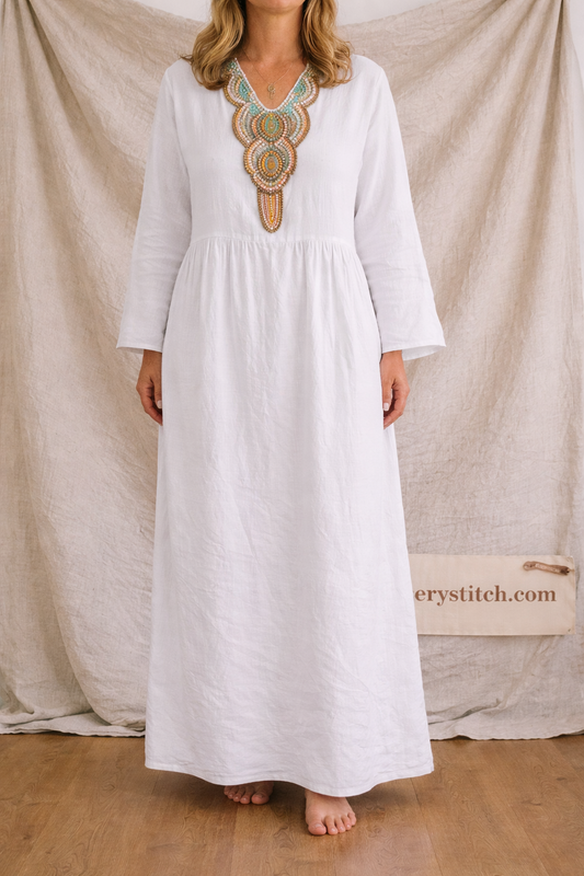 Boho Embroidered V-Neck Maxi Dress