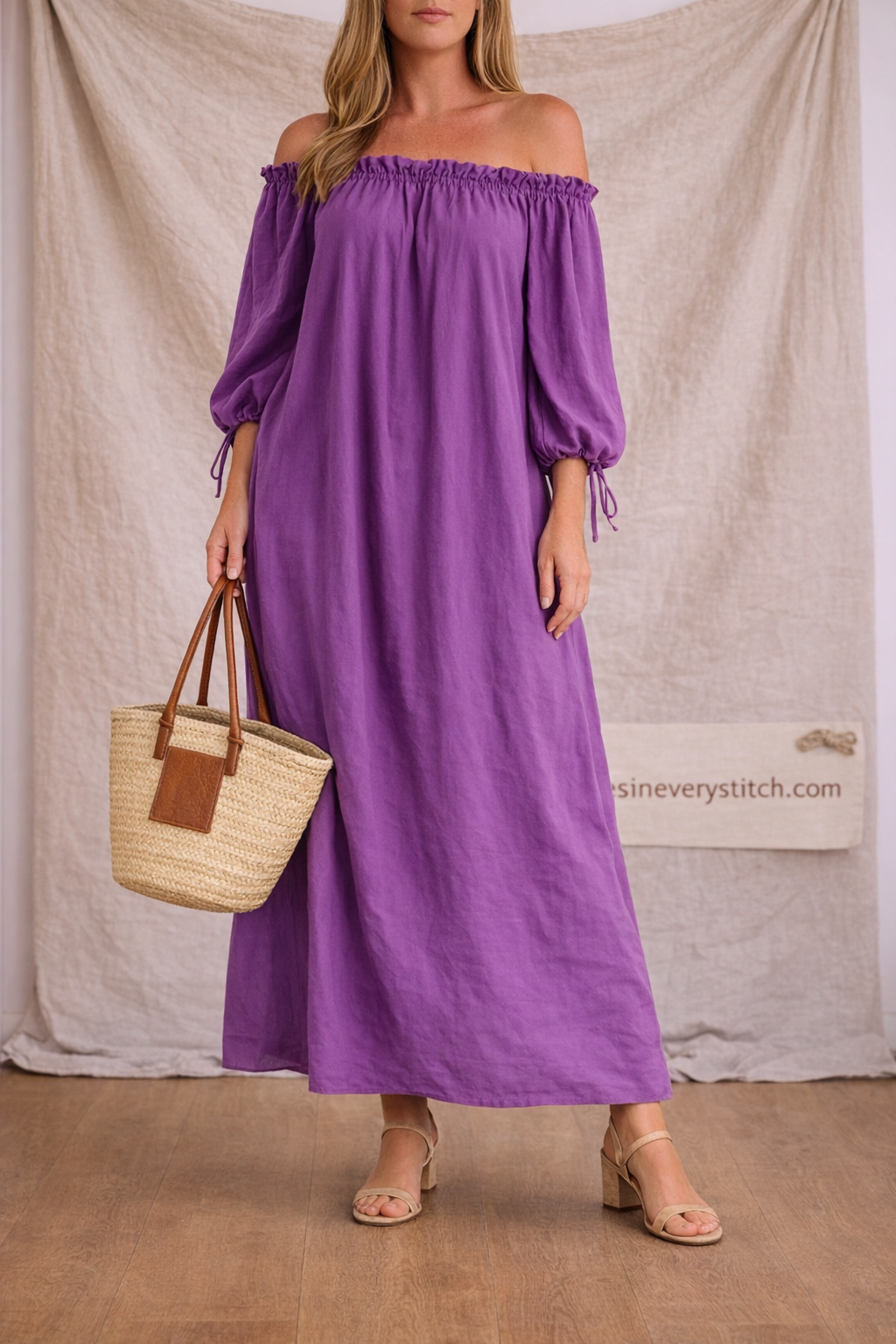 Off-Shoulder Ruffle Neck Maxi Dress