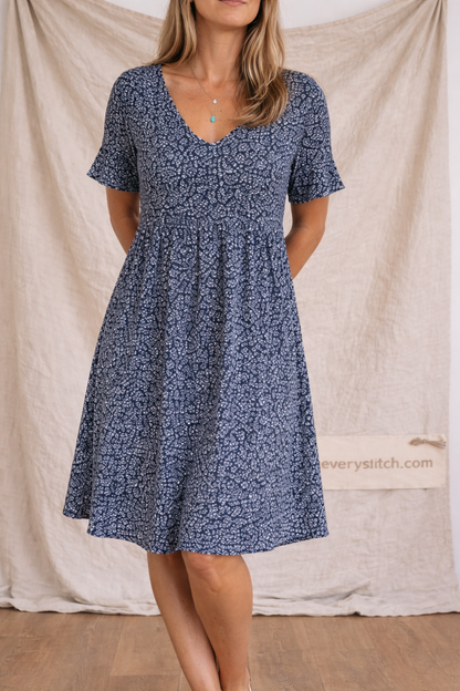 Floral V-Neck Ruffle Sleeve Midi Dress