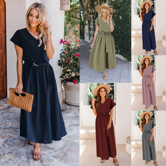 Women's Solid-Color Plus-Size Long Dress