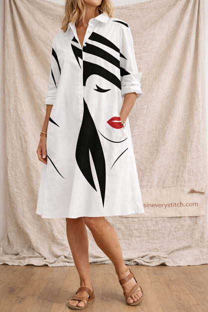 Colorblock Button Shirt Midi Dress