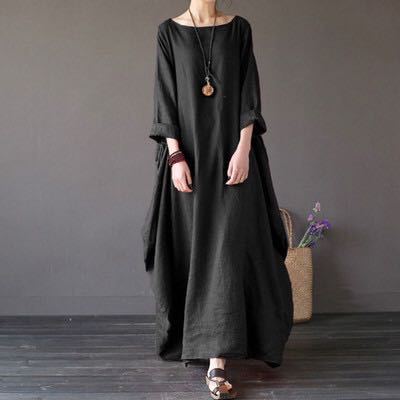 Loose Plus Size Cotton And Linen Long Dress