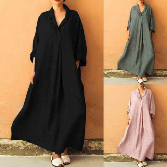Women's Long Sleeve Loose Plus Size Shirt Dress
