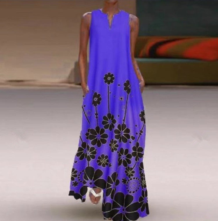 Women's New Printed Long Sleeveless Casual Plus Size Dress