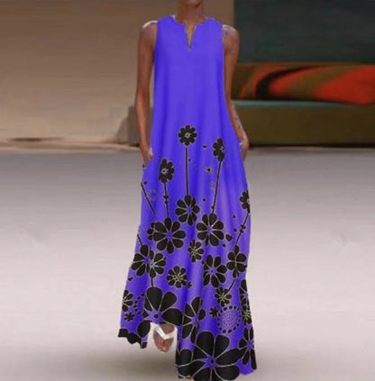 Women's New Printed Long Sleeveless Casual Plus Size Dress