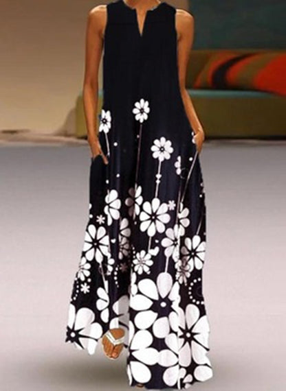 Women's New Printed Long Sleeveless Casual Plus Size Dress