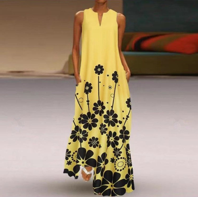 Women's New Printed Long Sleeveless Casual Plus Size Dress