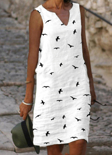 Women's Summer Vest Dress Bat Print Slim Long Skirt