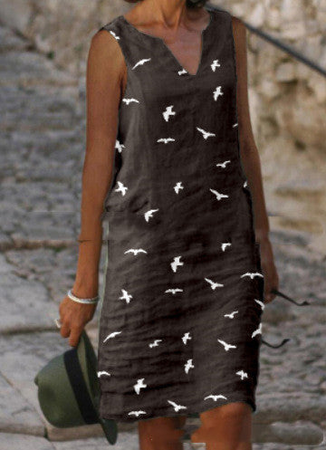 Women's Summer Vest Dress Bat Print Slim Long Skirt