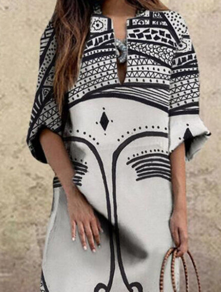 Fashion Face Print Loose Plus Size Dress