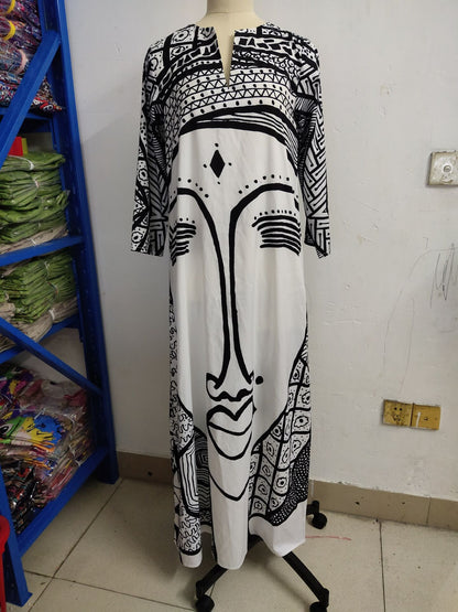 Fashion Face Print Loose Plus Size Dress