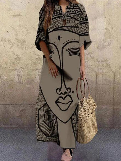 Fashion Face Print Loose Plus Size Dress