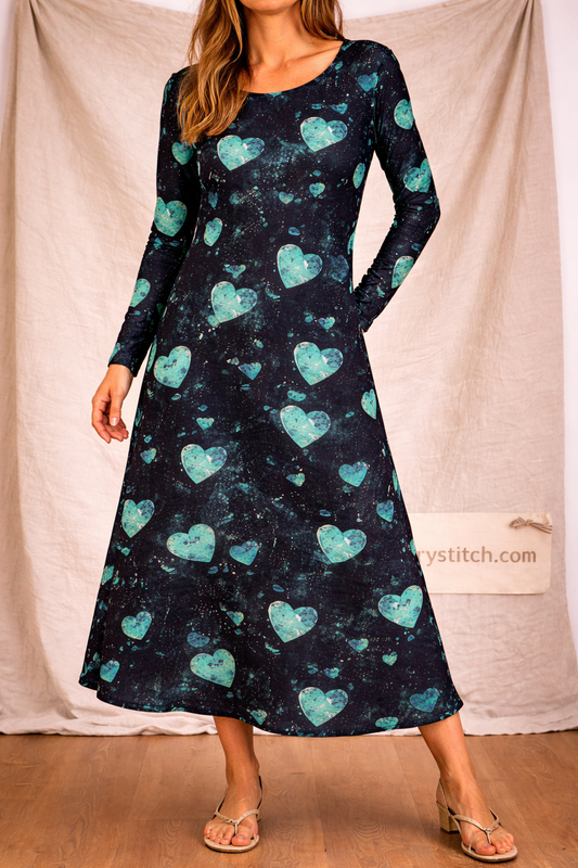 Heart Print A-Line Dress - Comfortable Fit