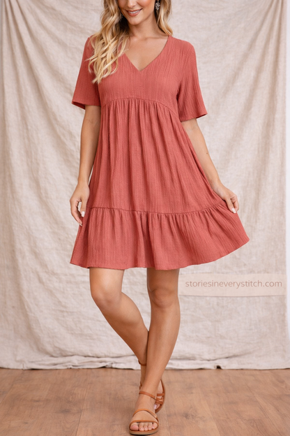 Easy Tiered V-Neck Mini Dress