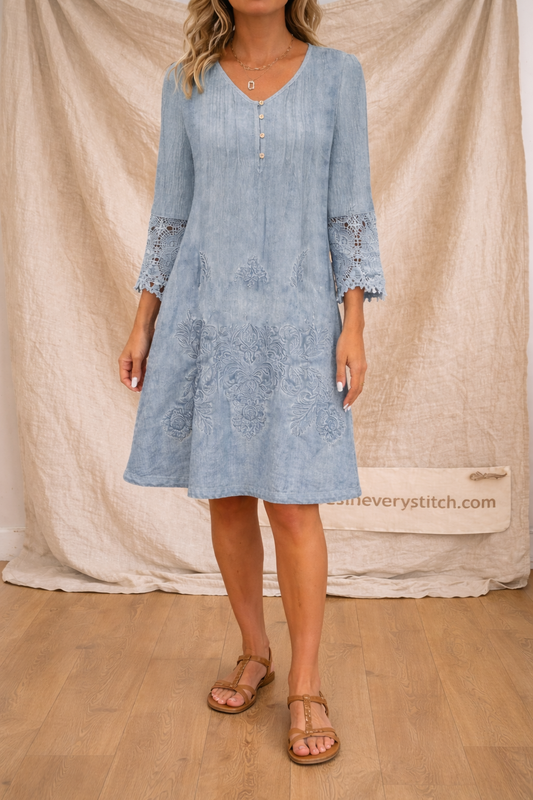 Lace Trim Button Midi Dress