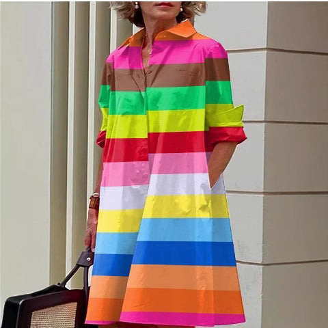 Fashion Polka Dot Printed 3d Printed Shirt Dress