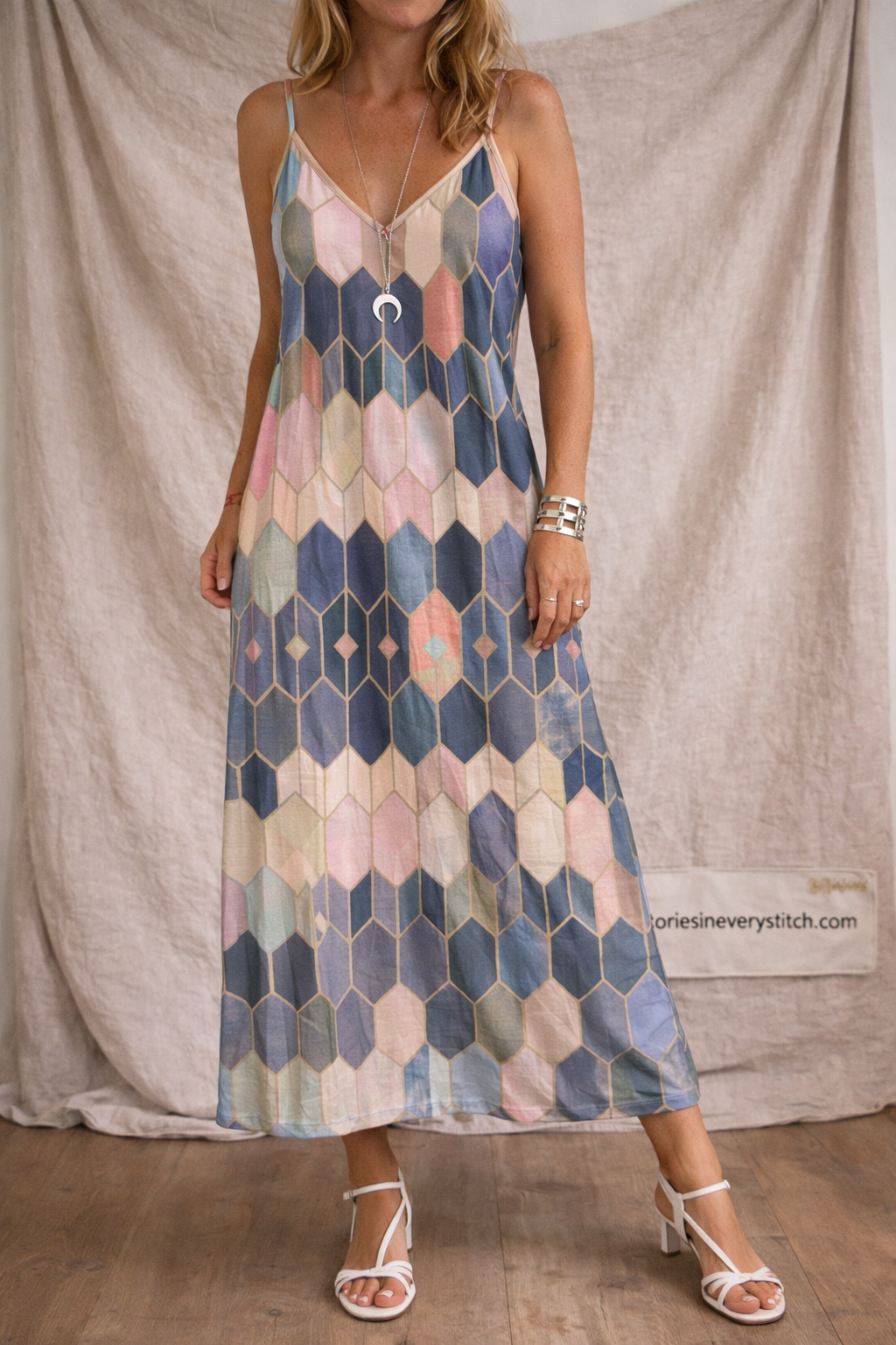 Retro Geo Strappy Maxi Dress