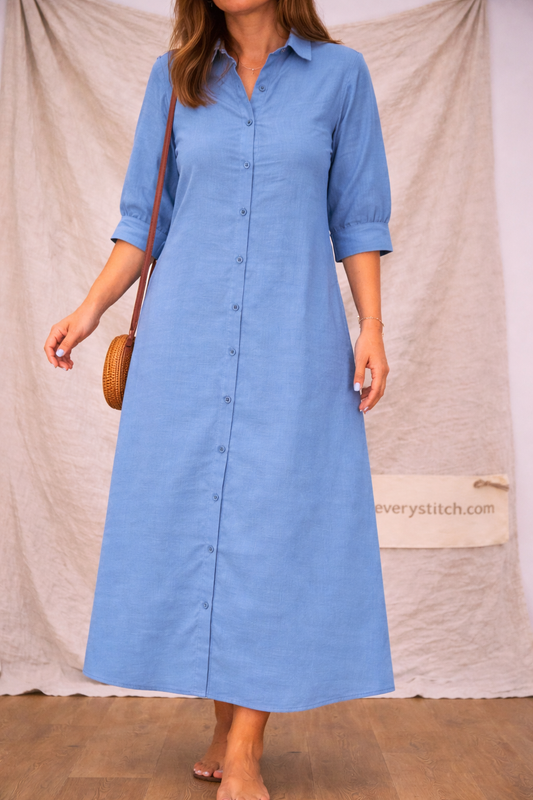 Linen Midi Shirt Dress - Perfect-Fit Comfort