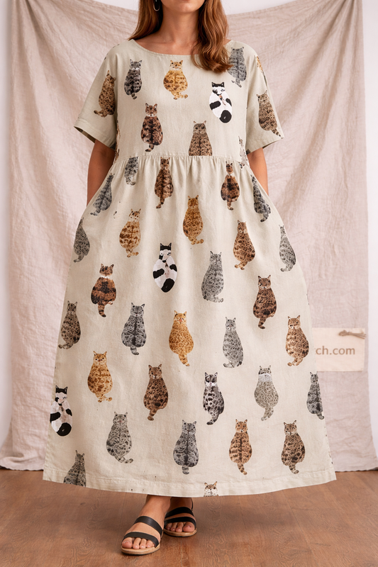 Vintage Floral Print Relaxed Midi Dress