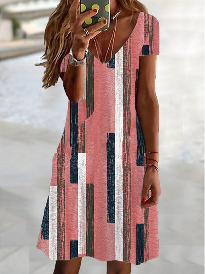 Women's Summer V-neck Plus Size Short Sleeve Dress