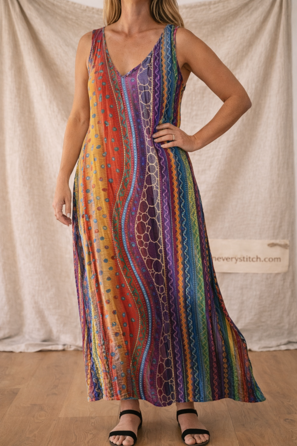 Bohemian Print Sleeveless V-Neck Maxi Dress
