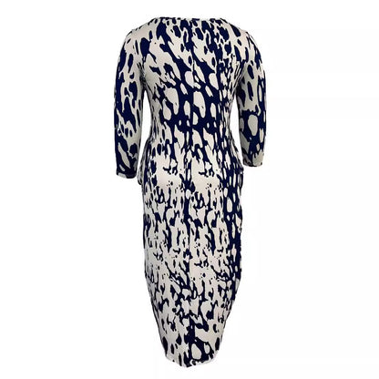 European And American New Pocket Round Neck Printing Plus Size Dress