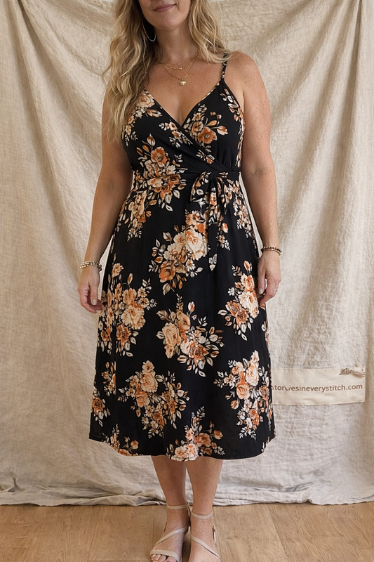 Midnight Blossom Spaghetti Strap Dress